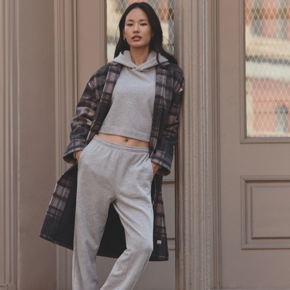 Vuori Willow Grey Nova Plaid Trench Coat